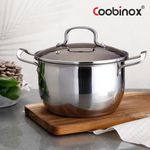 Coobinox® Daily Stainless Steel Double-Handled Pot 22cm(CO-15-03) 3-Ply Capsule Base Induction Compatible with Brown Glass Lid